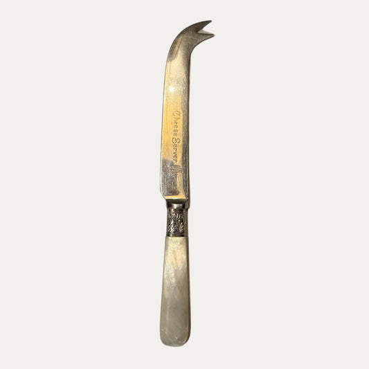 Antique English Engraved Mother of Pearl Cheese Knife