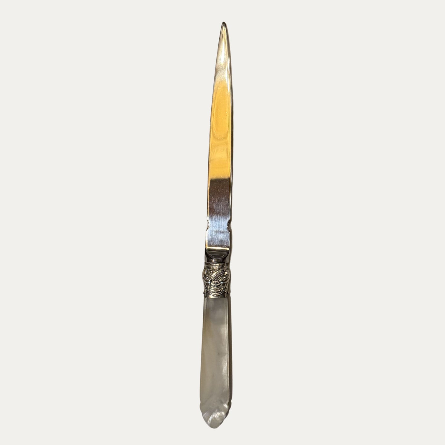Antique English Silver and Mother of Pearl Engraved Letter Opener