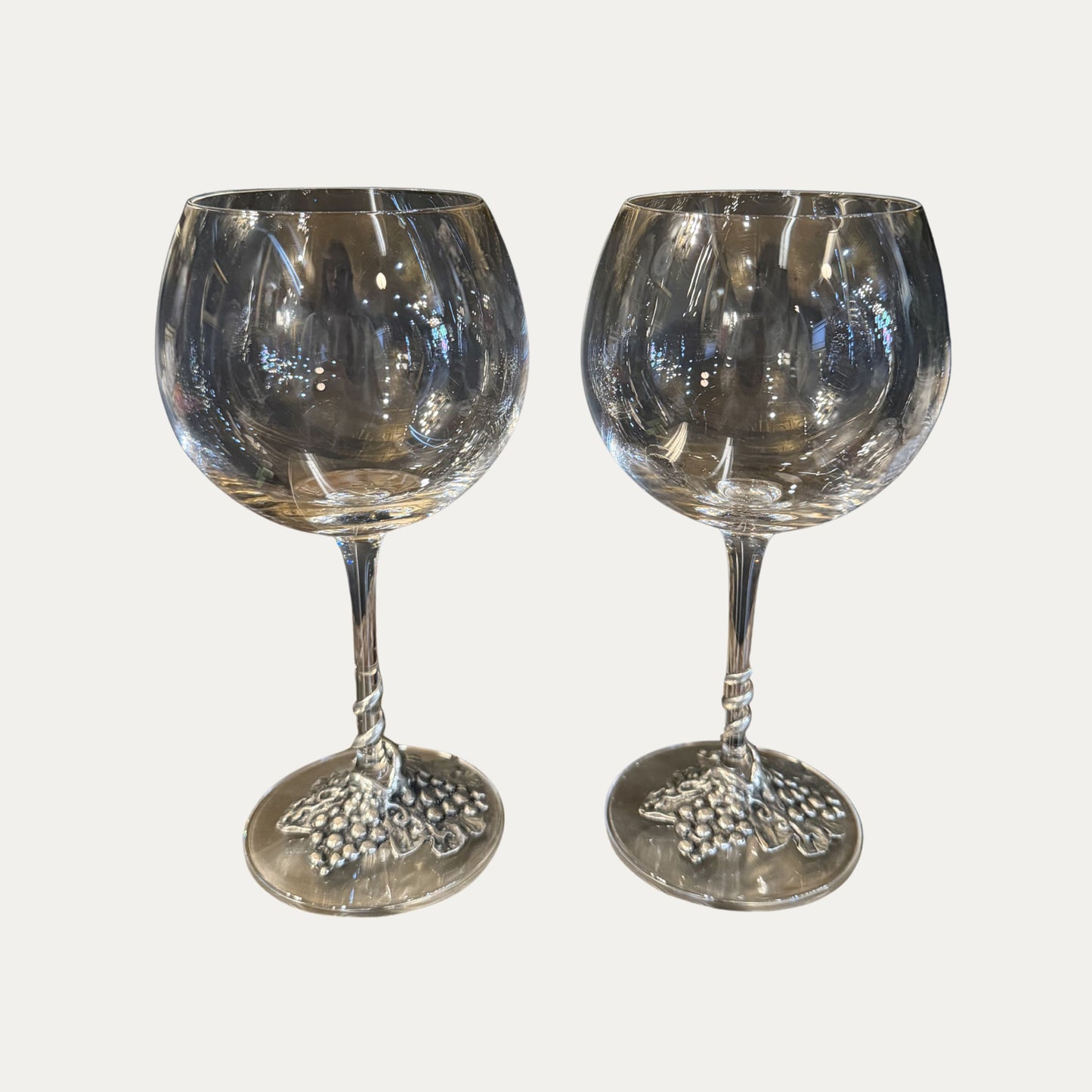 Pair (2) Silver Wine Glasses