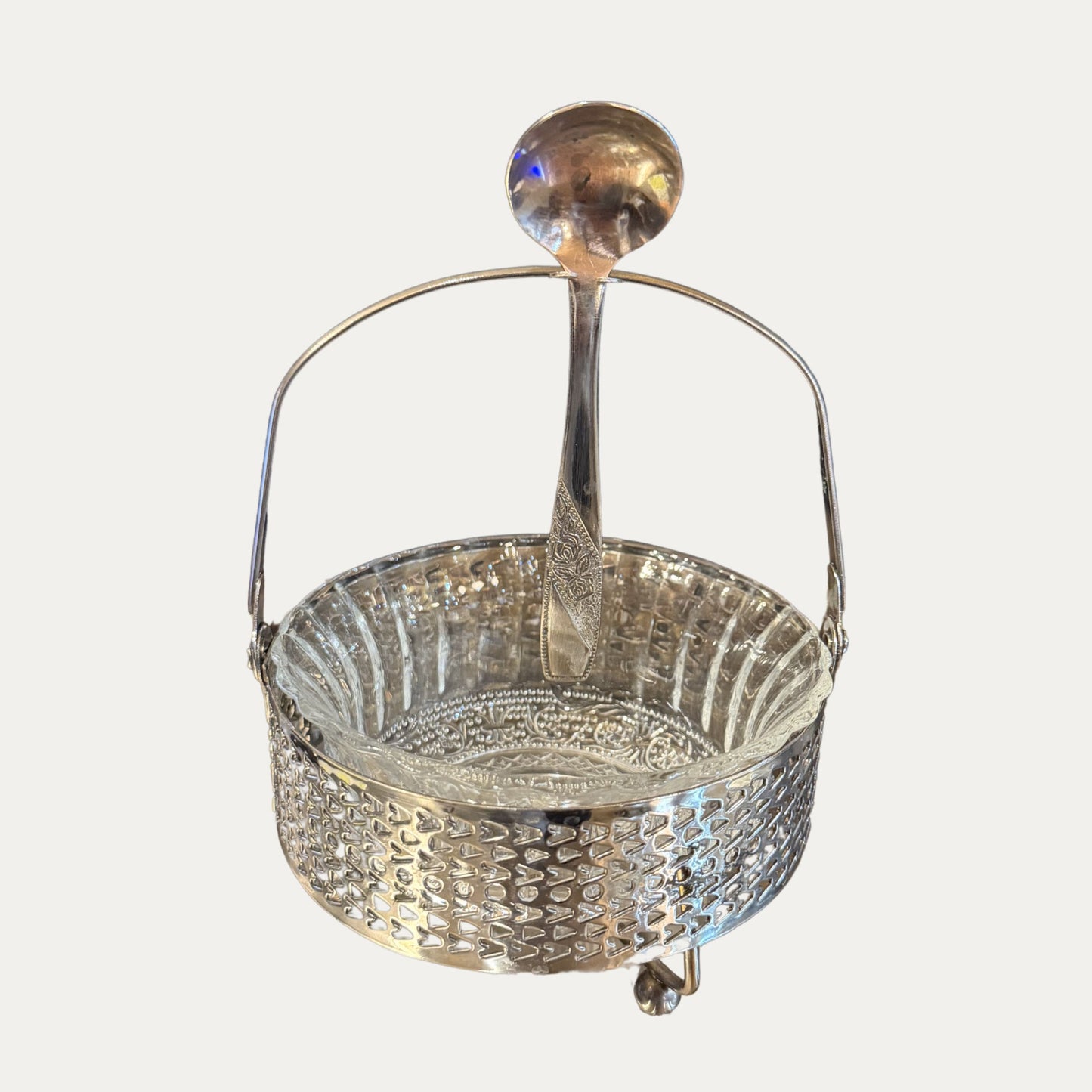 Glass and Silver Plate Jam Jar with Spoon