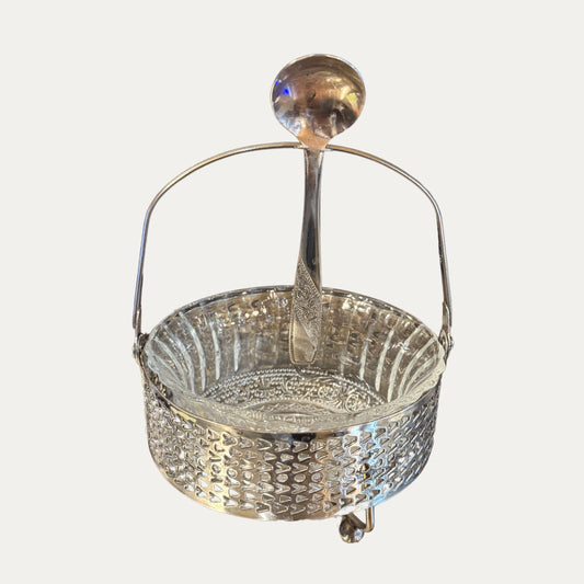 Glass and Silver Plate Jam Jar with Spoon