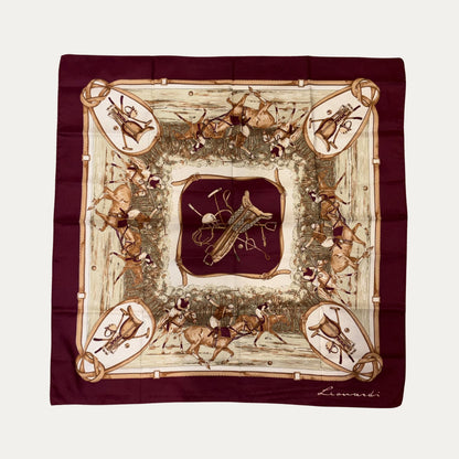 Vintage Leonard Paris Burgundy Polo Print 90cm Silk Scarf