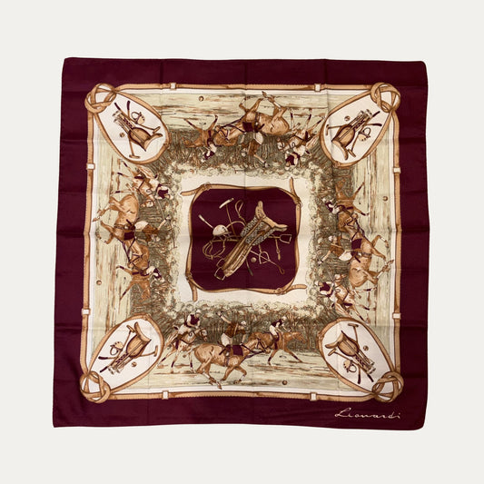 Vintage Leonard Paris Burgundy Polo Print 90cm Silk Scarf