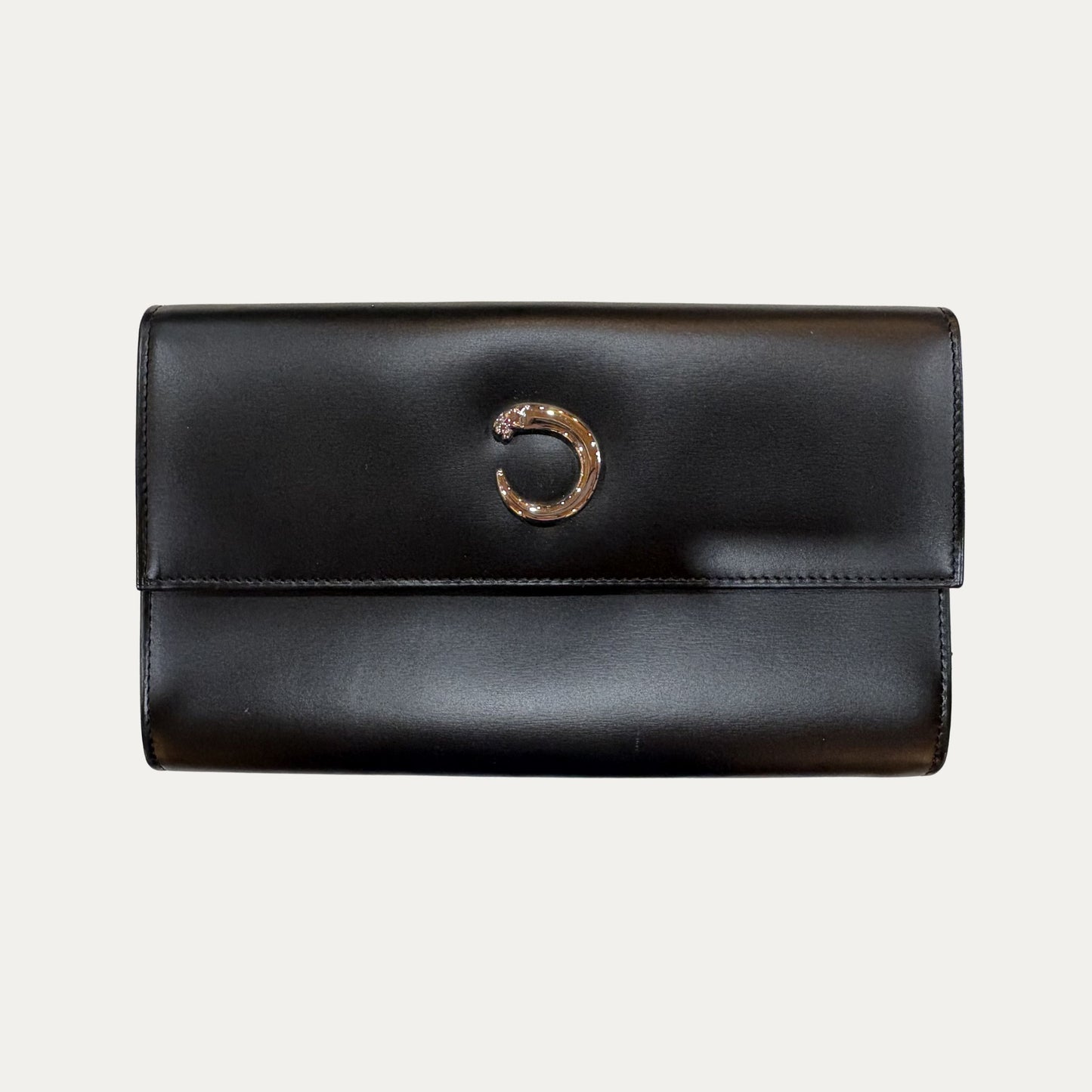 Cartier "C" Panther Long Black Leather Wallet