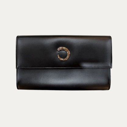 Cartier "C" Panther Long Black Leather Wallet
