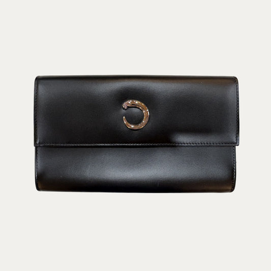 Cartier "C" Panther Long Black Leather Wallet