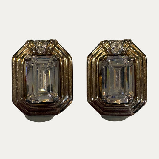 Vintage Emerald Cut Crystal Clip Earrings