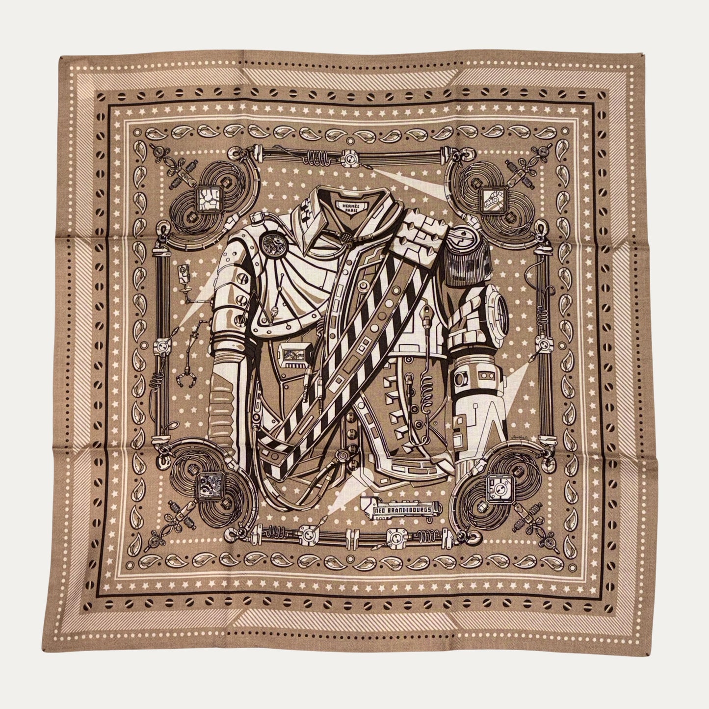 Hermes Neo Brandebourgs Cashmere+Silk Bandana Scarf 65cm In Caramel