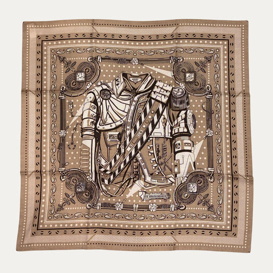 Hermes Neo Brandebourgs Cashmere+Silk Bandana Scarf 65cm In Caramel
