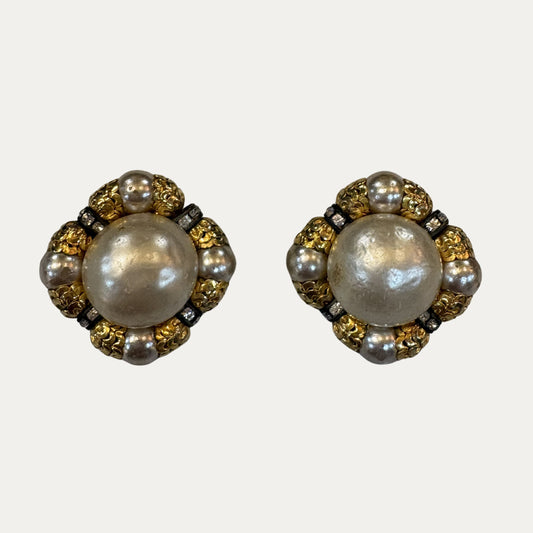Vintage Maltesse Cross Pearl Clip Earrings