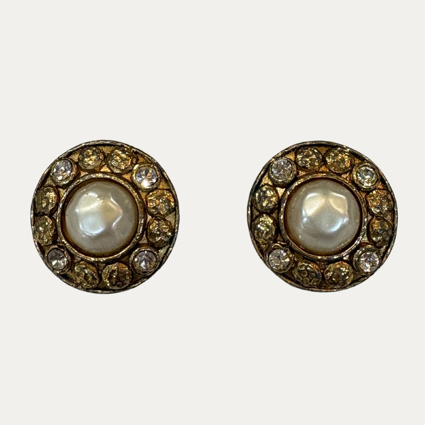 Vintage Shield Rhinestone And Crystal Clip Earrings