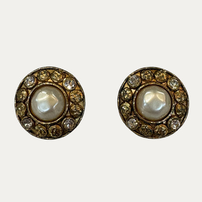 Vintage Shield Rhinestone And Crystal Clip Earrings