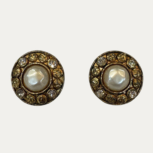 Vintage Shield Rhinestone And Crystal Clip Earrings
