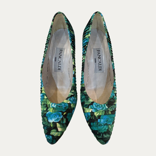 Pancaldi Green Satin Heels (Size 9)