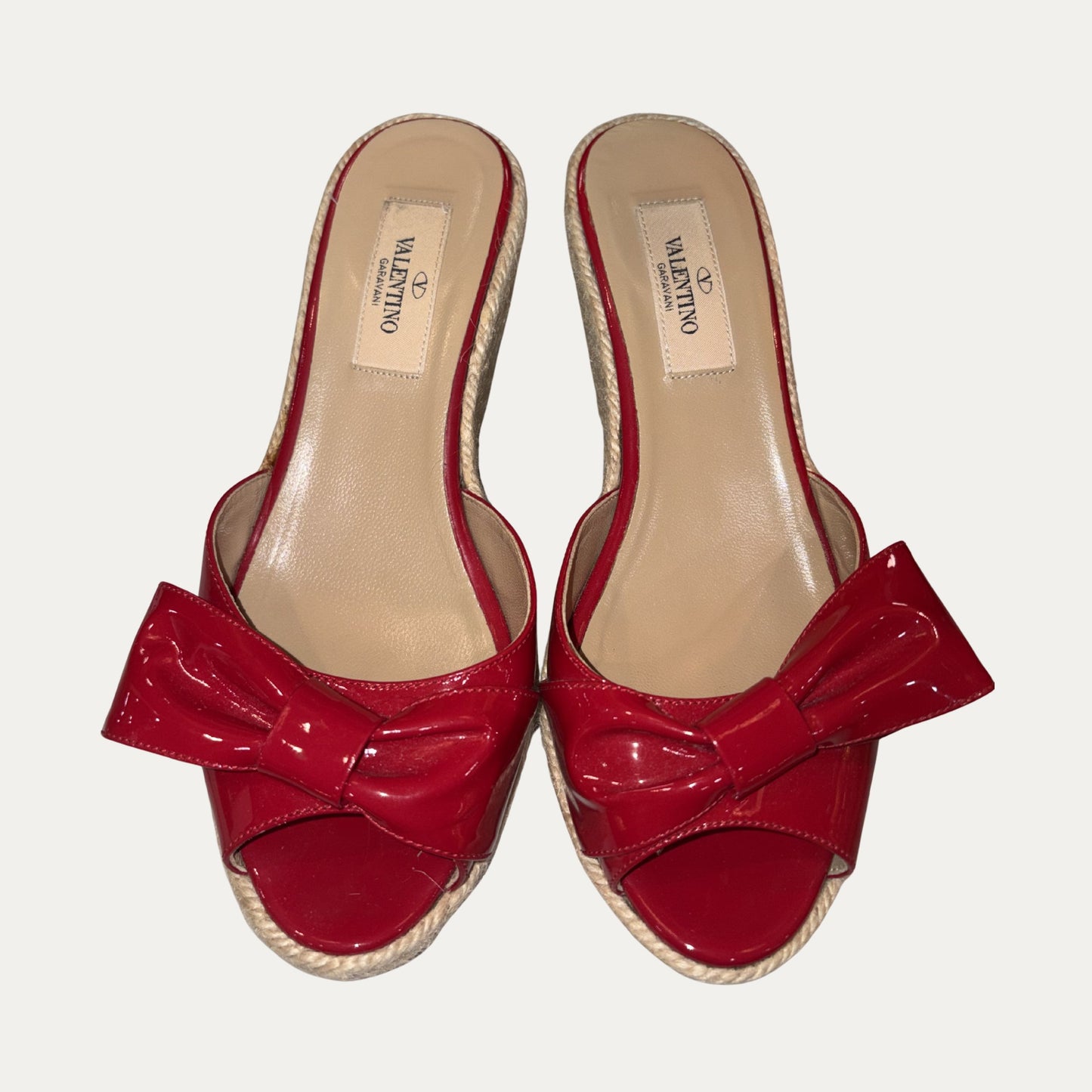 Valentino Garvani Red Patent Leather Bow Wedges