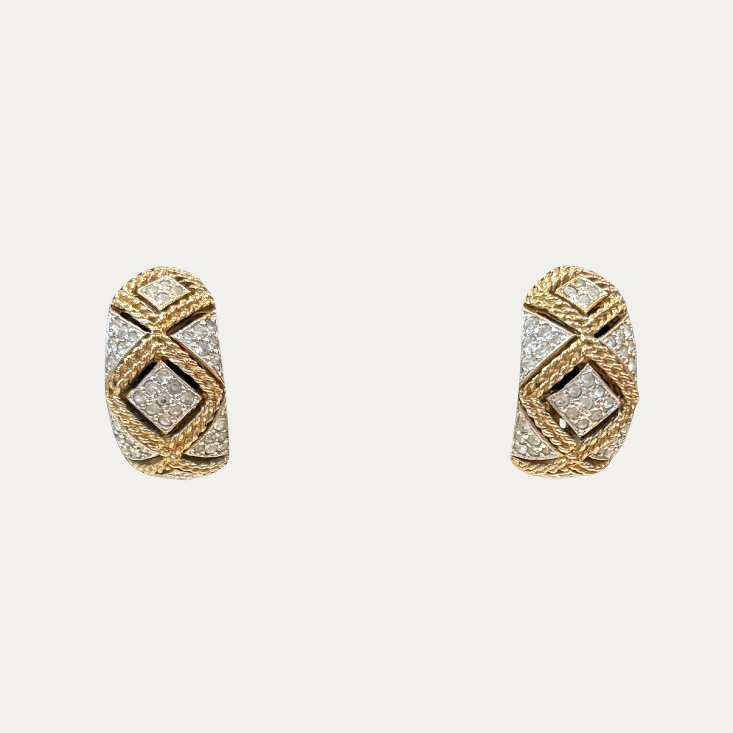 Vintage Crystal Patterned Clip Earrings