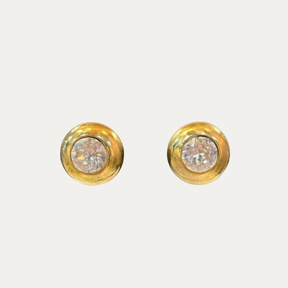 Vintage 1980s Brass And Paste Clip Earrings