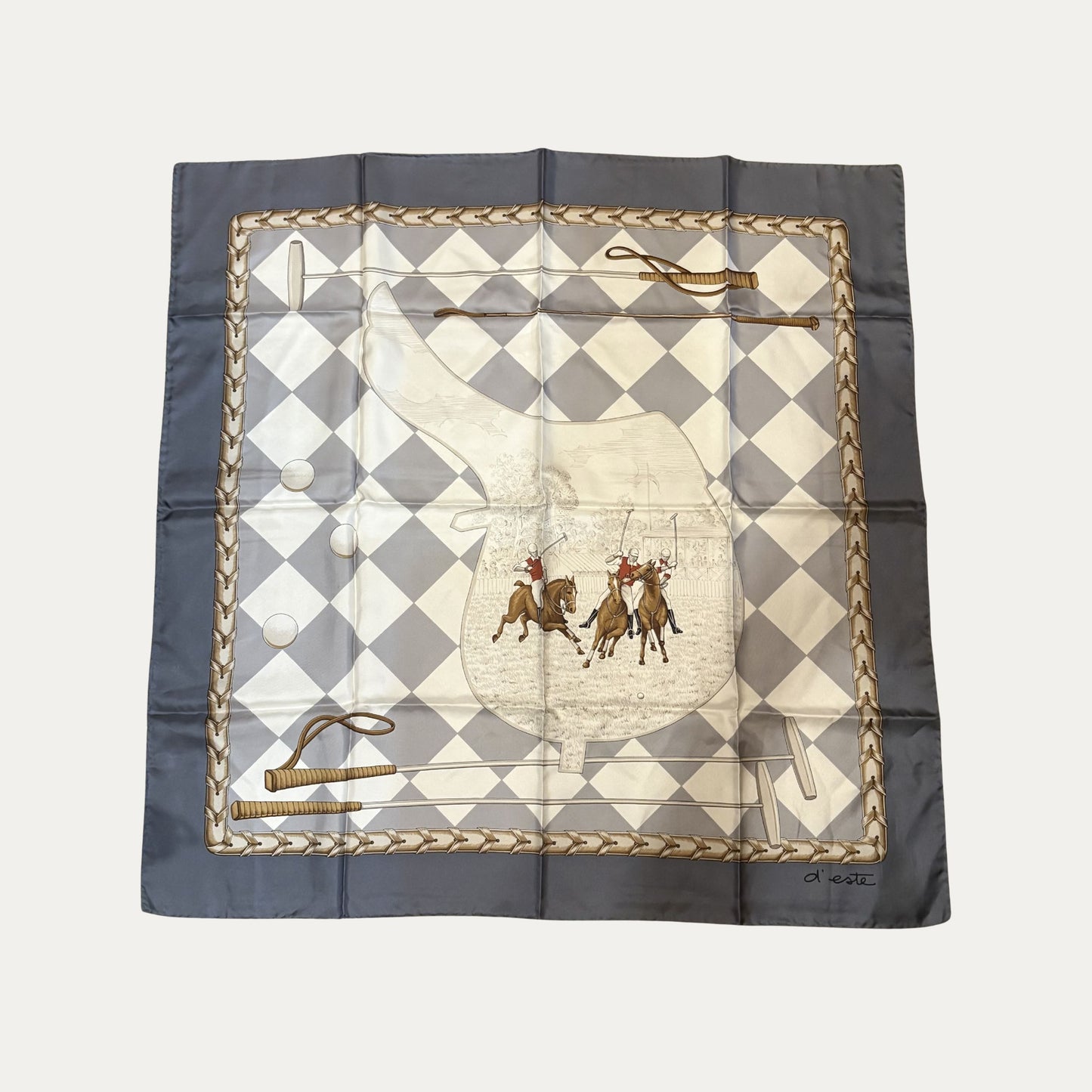 Vintage "d'este" Polo Print 90cm Silk Scarf