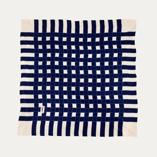 Vintage 1980s Yves Saint Laurent Navy Gingham 90cm Scarf
