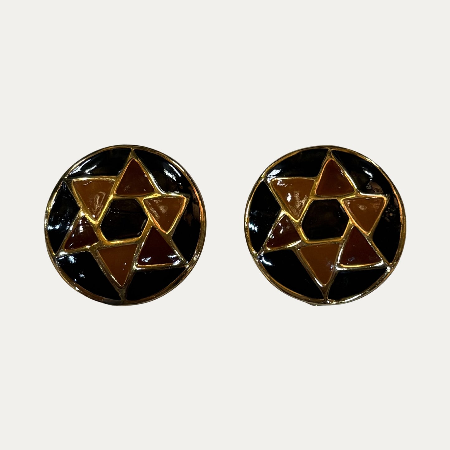 Vintage 1970s-80s Yves Saint Laurent Geometric Enamel Shield Clip Earrings
