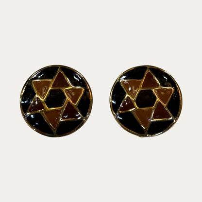 Vintage 1970s-80s Yves Saint Laurent Geometric Enamel Shield Clip Earrings