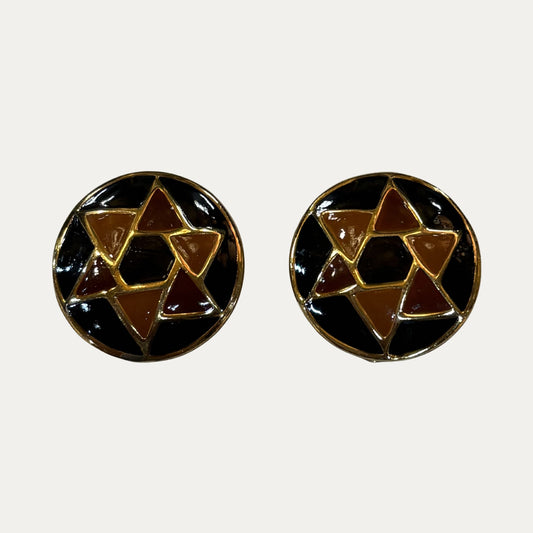 Vintage 1970s-80s Yves Saint Laurent Geometric Enamel Shield Clip Earrings